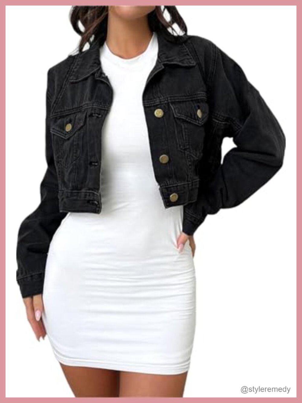 Distressed Cropped Denim Jacket Long Sleeve Washed Vintage Style